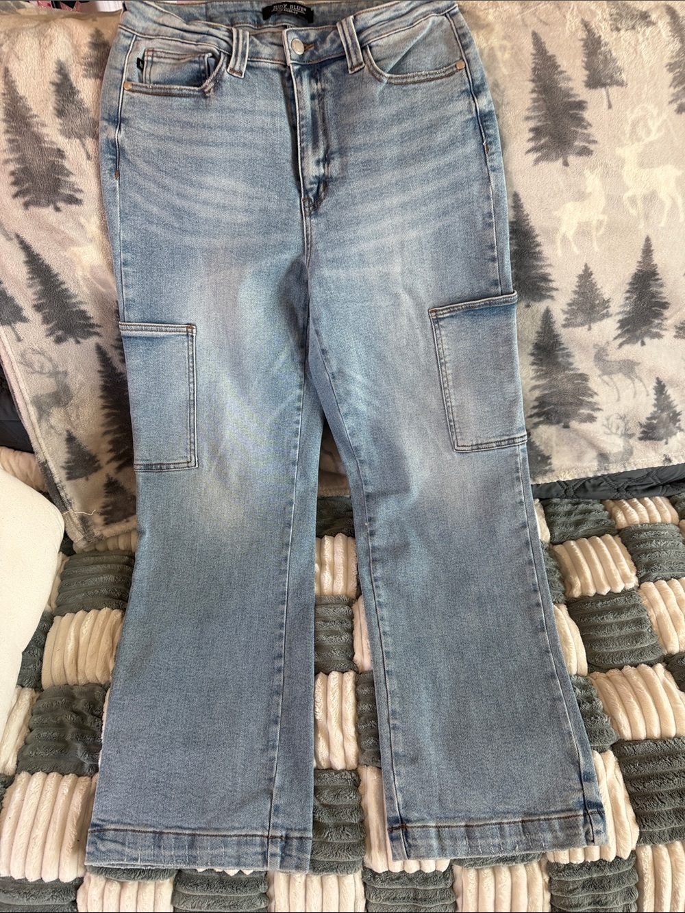 Judy Blue Light Wash Cargo Flare Jeans